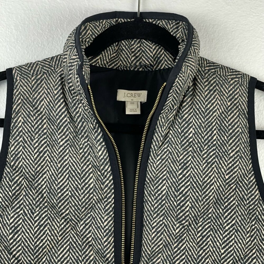 J.CREW Quilted Vest Womens Size XXS Excursion Herringbone Full Zip Down Gray - Picture 4 of 9